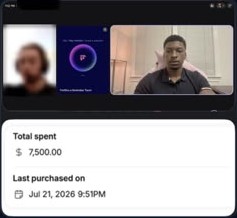 Customer record showing $7,500 total spent, next to Taylor on a video call